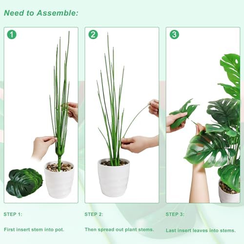 sajandas set of 2 artificial monstera deliciosa plants, close-up detail