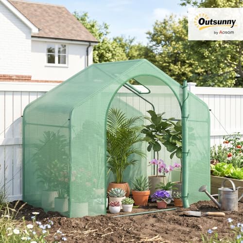 outsunny 6' x 3' x 5' portable walk-in shown in use