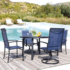 Patio Swivel Chairs Set of 2, All-Weather Swivel Rocker Chair, Outdoor Dining Chairs with High Back, Porch Chairs for Lawn, Porch, Garden, Blue