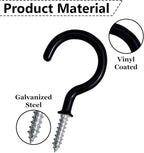 30 pcs Ceiling Hooks for Hanging Plants, Cups, Utensils and Lights - 1-1/4 inches Black Vinyl Coated Screw in Plant and Under Cabinet Cup Hooks for Wooden and Drywall with Anchors