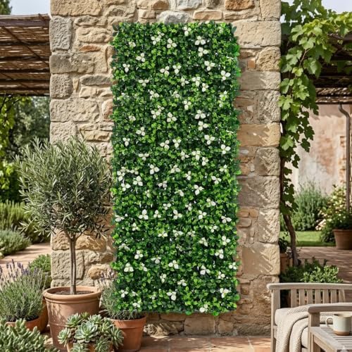 natrahedge artificial privacy grass wall decor, white gardenia showing dimensions