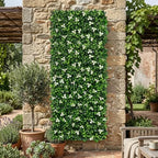 natrahedge artificial privacy grass wall decor, white gardenia showing dimensions