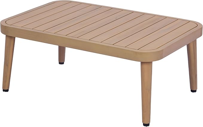 Merax 4-Piece Acacia Wood Patio Conversation Set - Curved Tub Loveseat & Chairs with Woven Rope Accents,Slatted Coffee Table & Weather-Resistant Cushions for Outdoor Deck,Garden or Balcony,Teak+ Beige