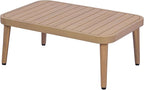 Merax 4-Piece Acacia Wood Patio Conversation Set - Curved Tub Loveseat & Chairs with Woven Rope Accents,Slatted Coffee Table & Weather-Resistant Cushions for Outdoor Deck,Garden or Balcony,Teak+ Beige