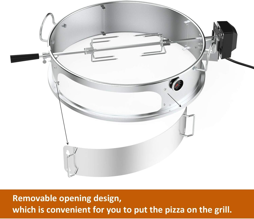 onlyfire Stainless Steel Multi-purpose Rotisserie and Pizza Combo Kit | For Weber 22-Inch Kettle Charcoal Grills, Include Pizza Peel and Pizza Stone