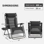 Zero Gravity Chair Oversized Padded Recliner with Adjustable Headrest & Cup Holder - XL 600D Oxford Folding Lounge Chair for Outdoor Camping, Patio, Poolside (Black & Gray)