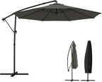 Outsunny 10 ft Offset Patio Umbrella with Cover, Round Hanging Cantilever Umbrella with 6-Position 360° Rotation, Crank Handle, Tilt, Cross Base, Heavy Duty Outdoor Umbrella for Garden