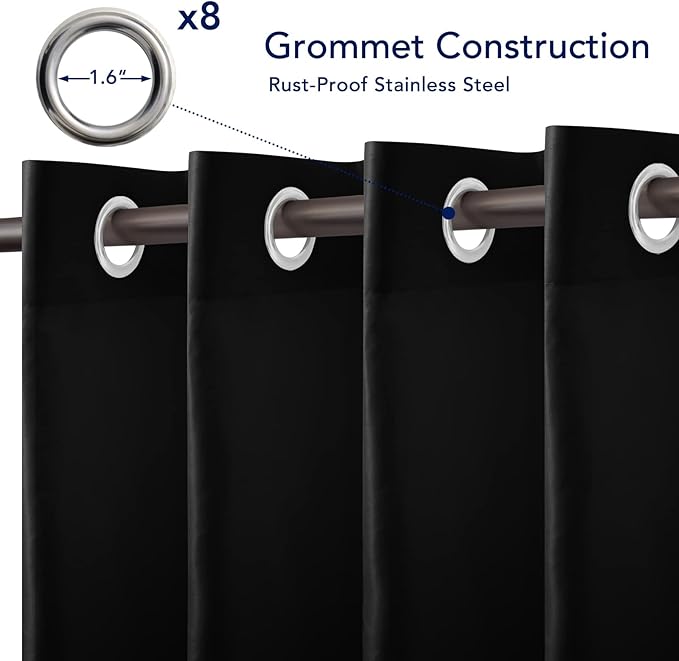 PureFit Outdoor Curtains for Patio Waterproof Weatherproof, UV Resistant Outside Curtains for Gazebo, Front Porch, Pergola, Sun Blocking Privacy Curtain, 52W x 120L inch, 1 Panel, Black