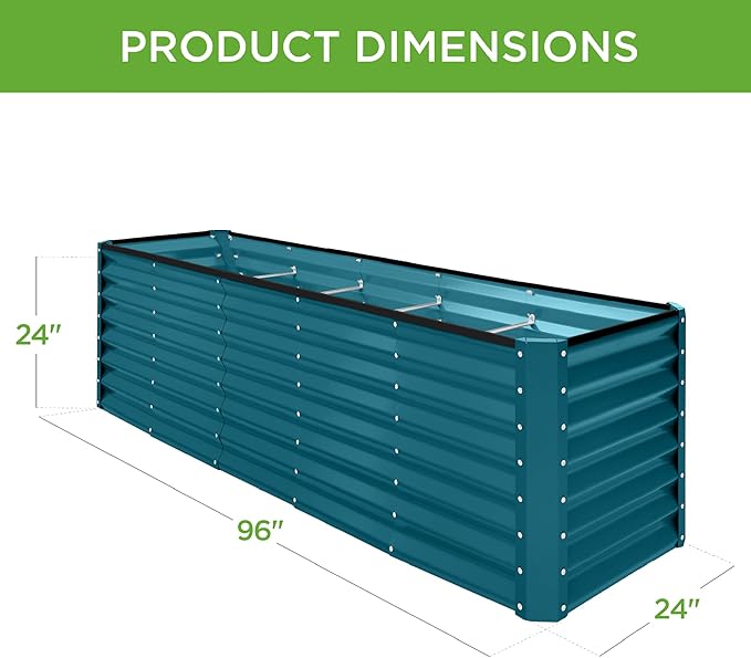 Best Choice Products 8x2x2ft Raised Outdoor Metal Garden Bed, Deep Root Box Planter for Vegetables, Flowers, Herbs, 240 Gallon Capacity, 100% Non Toxic Materials - Peacock Blue
