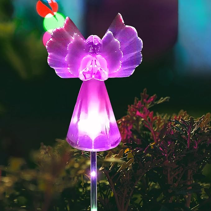 Solar Angel Lights Outdoor Decor - 4 Pack Decorative Color Changing Waterproof LED Angel Stake Lights for Cemetery Grave Garden Patio Yard Art Lawn Decoration, Grave Markers, Memorial Gifts