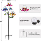 Solar Lights Outdoor Decorative Lotus Flowers Wind Spinner Garden Stake with LED Crackle Balls Solar Wind Sculpture Yard Art Decor for Patio, Lawn & Garden