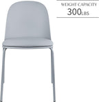 2xhome Set of 2 Modern Stackable Armless Dining Chairs, Plastic Shell Seat with Upholstered PU Leather CushionPadded Seat Metal Legs for Home Kitchen Patio Cafe, Gray