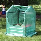 sunnydaze steel raised garden bed with mini greenhouse, side view