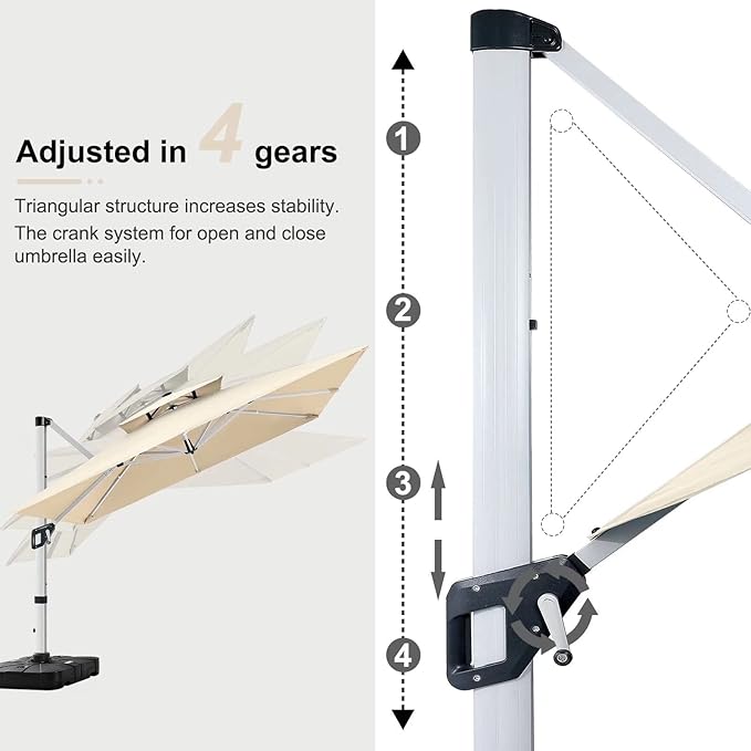 ABCCANOPY Patio Umbrella Cantilever Double Top Outdoor Offset Umbrella with 360° Rotation