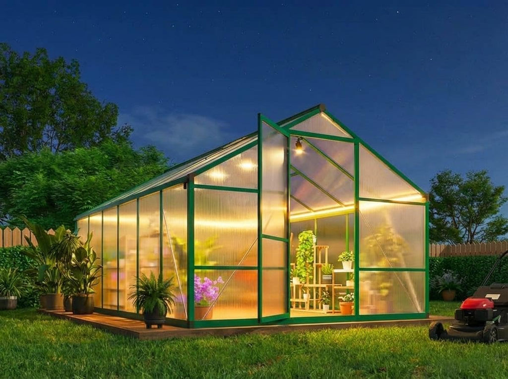 12 ft greenhouse, outdoor sliding door, polycarbonate greenhouse, main product view