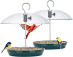 Kingsyard Platform Bird Feeder with Adjustable Dome for Outdoors Hanging | Metal Tray, Adjustable Dome, Adjustable Bird Access, Rain-Resistant, Drainage Holes, Seed & Mealworm Feeder, Green, 2 Pack
