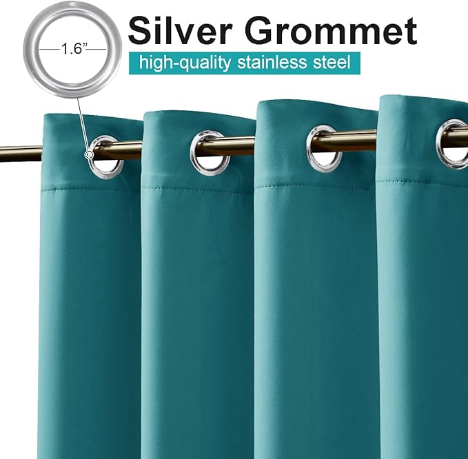 NICETOWN Peacock Teal Patio Outdoor Curtains 95 inch Length, Thermal Insulated Silver Stainless Steel Grommet Weighted Room Darkening Indoor Outdoor Drapes for Terrace, W52 x L95, 1 Panel