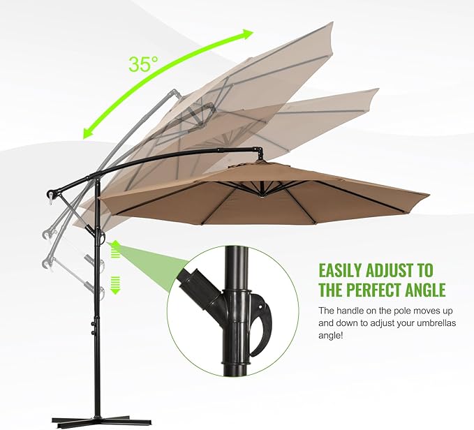 Backyard Expressions 10FT Cantilever Patio Umbrella – Outdoor Offset Hanging Umbrella with Smooth Crank, Tilt Adjustment & UV Protection – Heavy-Duty Steel Frame (Base Not Included)