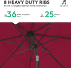 JEAREY 9FT Outdoor Patio Umbrella Outdoor Table Umbrella with Push Button Tilt and Crank, Market Umbrella 8 Sturdy Ribs UV Protection Waterproof for Garden, Deck, Backyard, Pool (Brick Red)
