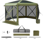 VEVOR Pop up Gazebo Screen Tent, 12 x 12 ft Large 6-Sided Camping Canopy Tent with Removable Top & Carry Bag, Quick-Set & Bite-Proof, Screen House Sun Shelter for 8-10 Persons Backyard Patio, Green