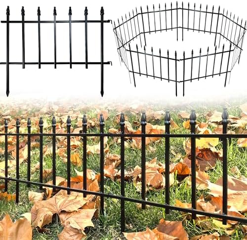 arifaro 5 panels metal garden fence 18" h, front angle view