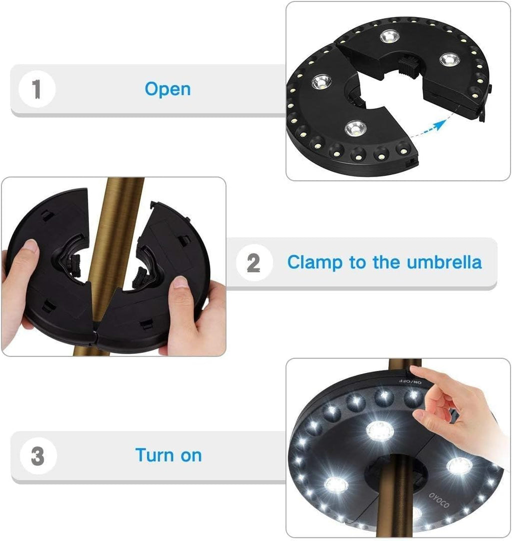 Patio Umbrella Light 3 Brightness Modes Cordless 28 LED Lights at 200 lumens-4 x AA Battery Operated,Umbrella Pole Light for Patio Umbrellas,Camping Tents or Outdoor Use(28LED Bright White)