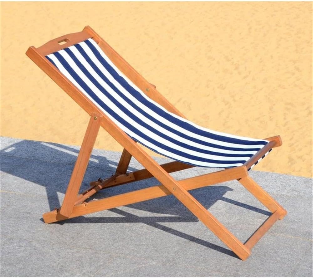 SAFAVIEH Outdoor - Loren Folding Sling Chair Set of 2 - Natural & Navy Stripe - Solid Wood Frame - Portable Bistro Design - Ideal for Patio, Poolside, Backyard, 24" W x 43" D x 25" H (PAT7040A-SET2)