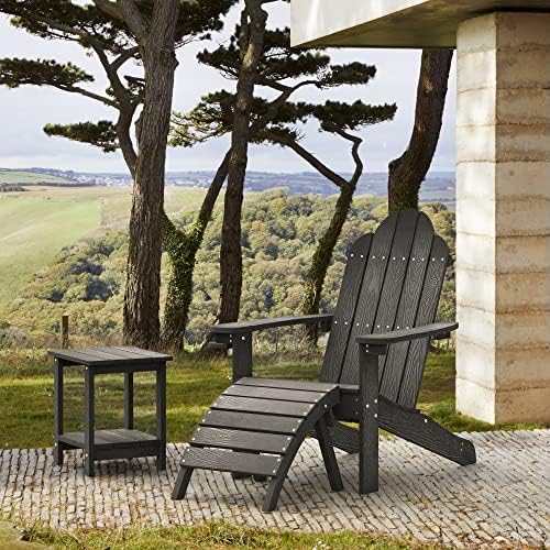 LUE BONA HDPS Outdoor Adirondack Chair, Cup Holder, Black | HDPS poly lumber, all-weather resistant, Low maintenance, built-in cup holder, 350 lbs capacity, for patio deck poolside