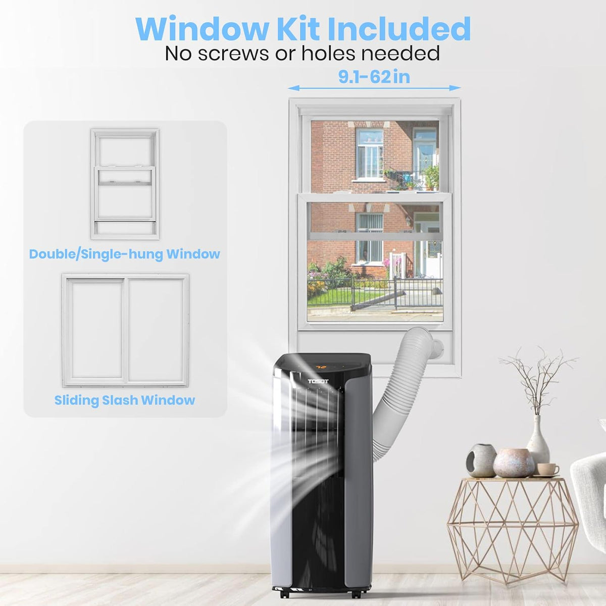 tosot 9,700btu (5,000 btu sacc) portable air conditioner, side view