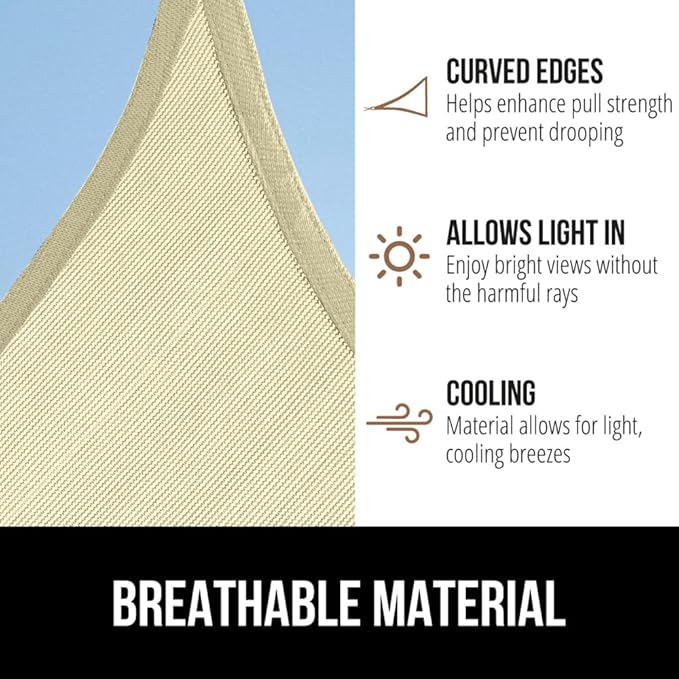 GORILLA GRIP Heavy Duty Sun Shade, UV Protection Fade Tear and Rust Resistant Rectangle Sunshade Canopy, Curved Edges Blocks Sunlight, Breathable Sail, Outdoor Patio, Lawn Garden, 8x12 FT Butter Cream