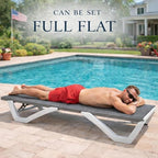 Kozyard Outdoor Chaise Lounge Chair, Full Flat Adjustable Patio Lounger with Aluminum Frame & Resin Legs, Textilene Fabric for Poolside, Backyard & Beach (Gray Without Table)