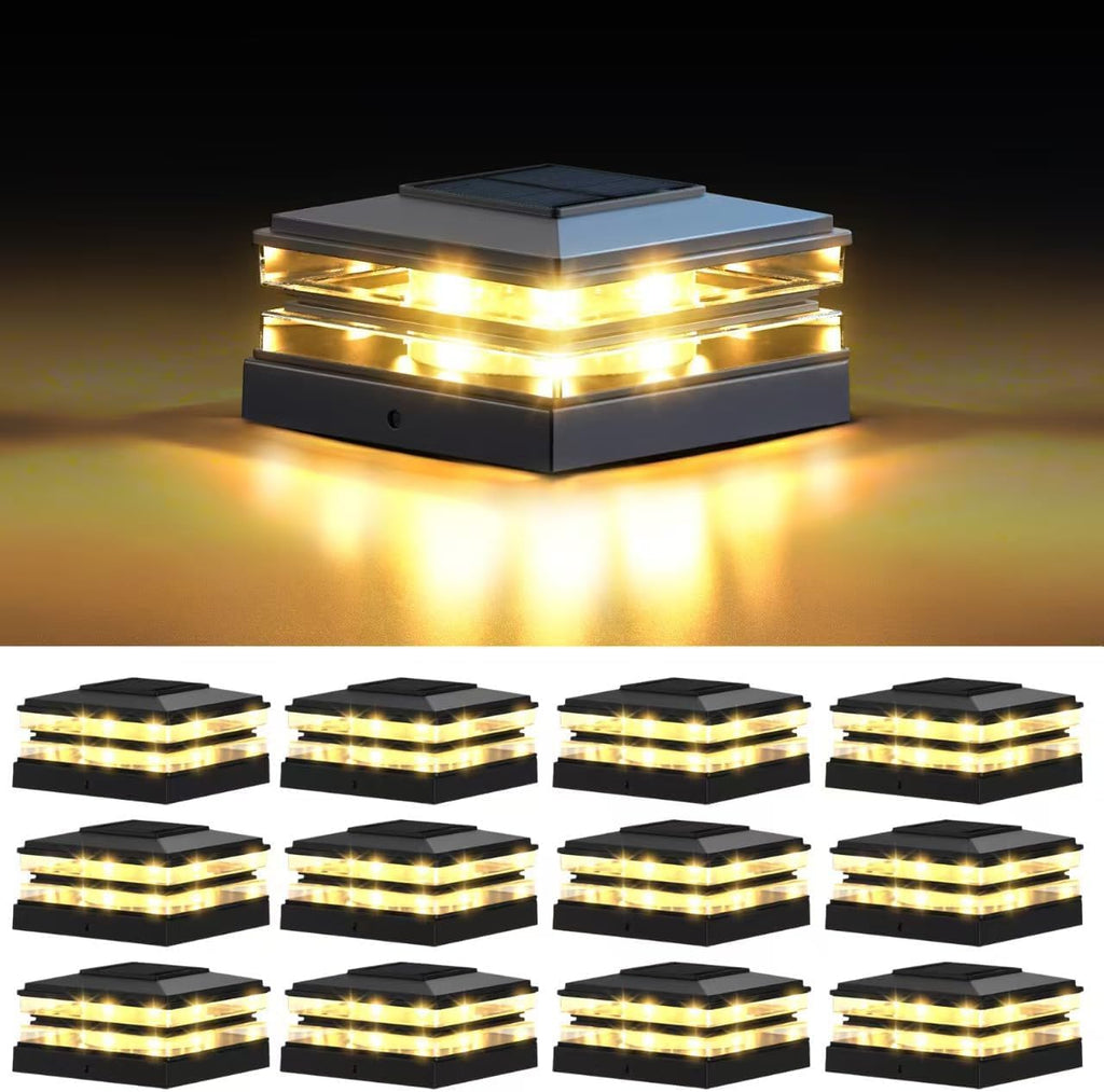 12 Pack Solar Post Cap Lights Outdoor Waterproof, Warm & Cool White, Black | Fits 4x4 Wooden and Vinyl Posts,Fence Deck Post Lights, High-Brightness LEDs