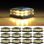 12 Pack Solar Post Cap Lights Outdoor Waterproof, Warm & Cool White, Black | Fits 4x4 Wooden and Vinyl Posts,Fence Deck Post Lights, High-Brightness LEDs