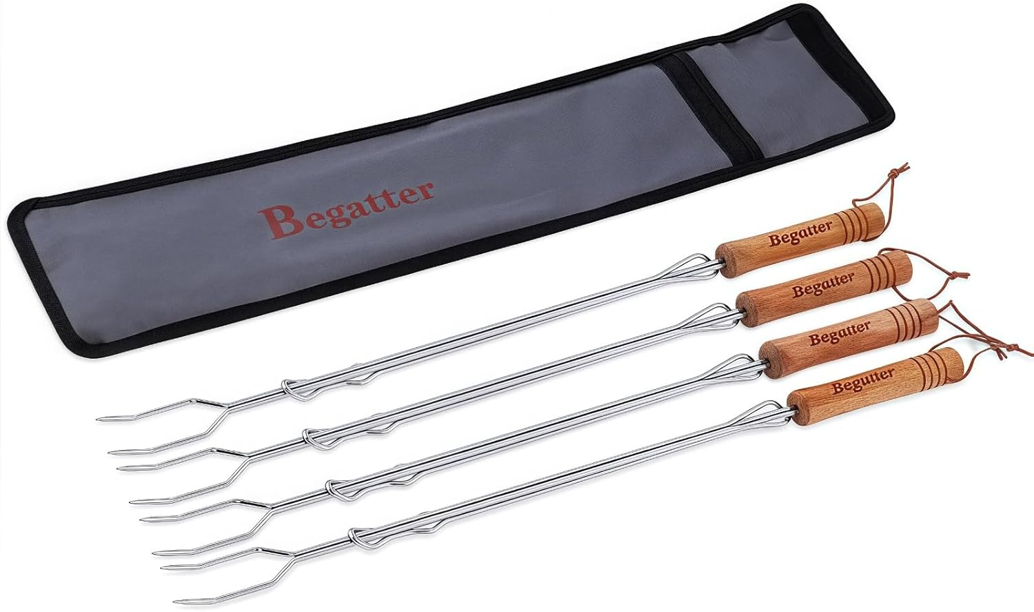 Begatter Smores Sticks, Marshmallow Sticks for Fire Pit, 30" Long Extendable Heavy Duty Roasting Sticks for Hot Dogs Vegetables S'mores over Campfire, 4 Pack