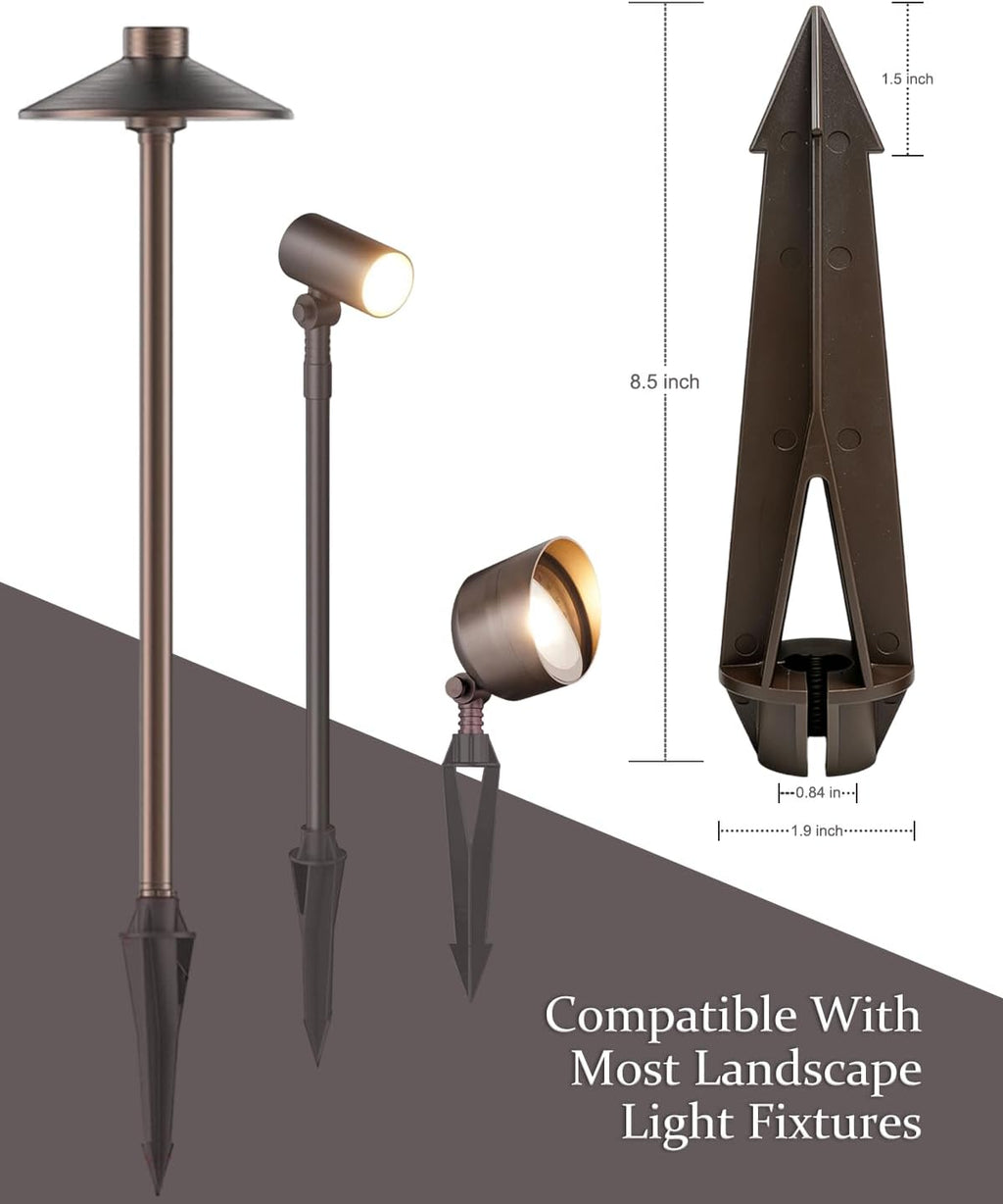 4 Pack Landscape Light Stakes, 1/2" NPT Thread ABS Ground Stakes, Outdoor Light Spikes with Side Wire Way, Garden Yard Replacement Stake for Low Voltage Spotlights Path Lights Flood Lights