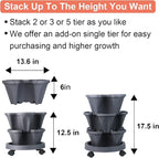 DUNCHATY Stackable Planter, Vertical Garden Planter with Wheels and Tools, Self Watering Strawberry Planter Indoor/Outdoor 3 Tier Herb Planter Pots for Growing Vegetables and Succulents, Dark Gray