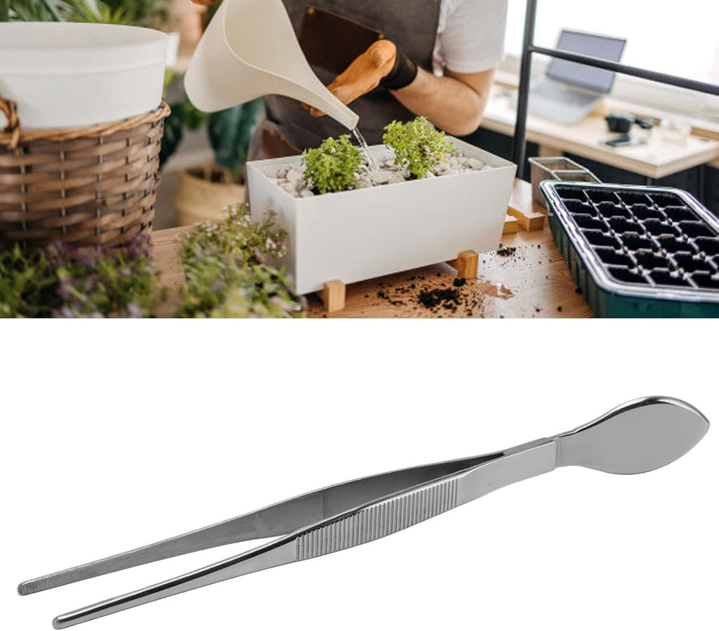 Bonsai Tweezers, Professional Stainless Steel Dual Function Straight Serrated Tips with Spatula for Precise Bonsai Care and Repotting