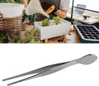 Bonsai Tweezers, Professional Stainless Steel Dual Function Straight Serrated Tips with Spatula for Precise Bonsai Care and Repotting