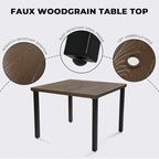 Grand patio 5-Piece Outdoor Dining Set for 4, Metal Woven Wicker Swivel Patio Chairs with Thickened Cushions & 1 Square Woodgrain Dining Table with Umbrella Hole for Backyard Deck (Black)