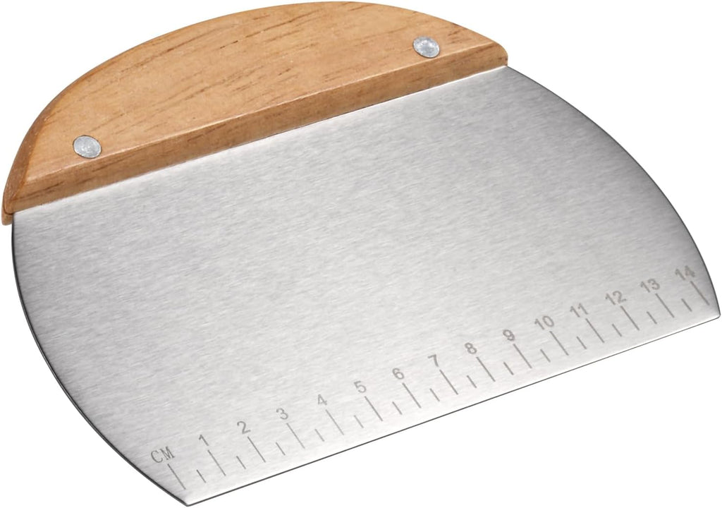 Stainless Steel Grill Scraper with Wood Handle, Dough Scraper, Cake & Pizza Cutter, Multi-Purpose Scraper Tool for Kitchen