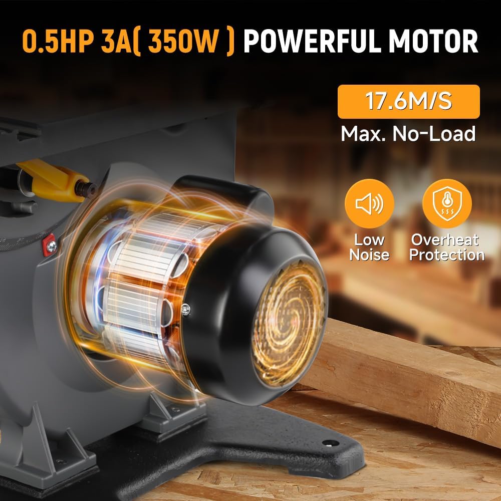 hoteche 7-1/2-inch band saw, 3-amp, max cutting depth showing dimensions
