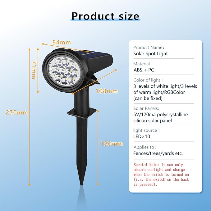 Solar Spot Lights Outdoor，Solar Lights Outdoor Waterproof IP68，Dark Sensing Auto On/Off，Suitable for Garden, Corridor Landscape Lighting and Flag Lighting. (Warm White, 4-Pack)