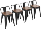 Yongchuang 18" Bar Stools Set of 4 Metal Stackable Short Stools for Classroom Kitchen Dining Stool Chairs with Wood Top Low Back