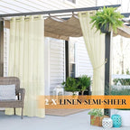 RYB HOME 2 Panels Outdoor Curtains for Patio - Linen Look Semi-Sheer Curtains for Patio Waterproof, Indoor Outdoor Drapes for Gazebo Pergola Balcony Pool Spa, Wide 54 x Long 84, Light Beige