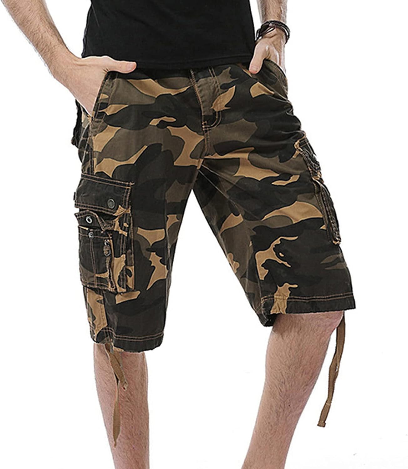 Maiyifu-GJ Men Relaxed Fit Camo Cargo Shorts Camouflage Multi Pockets Outdoor Short Pants Lightweight Loose Military Short
