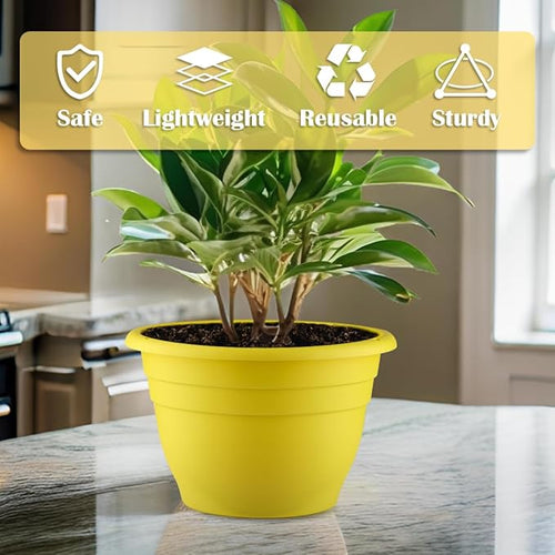 11 Inch Plant Pots Set of 3,Plastic Planters with Drainage Holes & Removable Plugs,Indoor Outdoor Flower Pots for Plants,Herbs, Succulents,Durable Lightweight(Yellow)