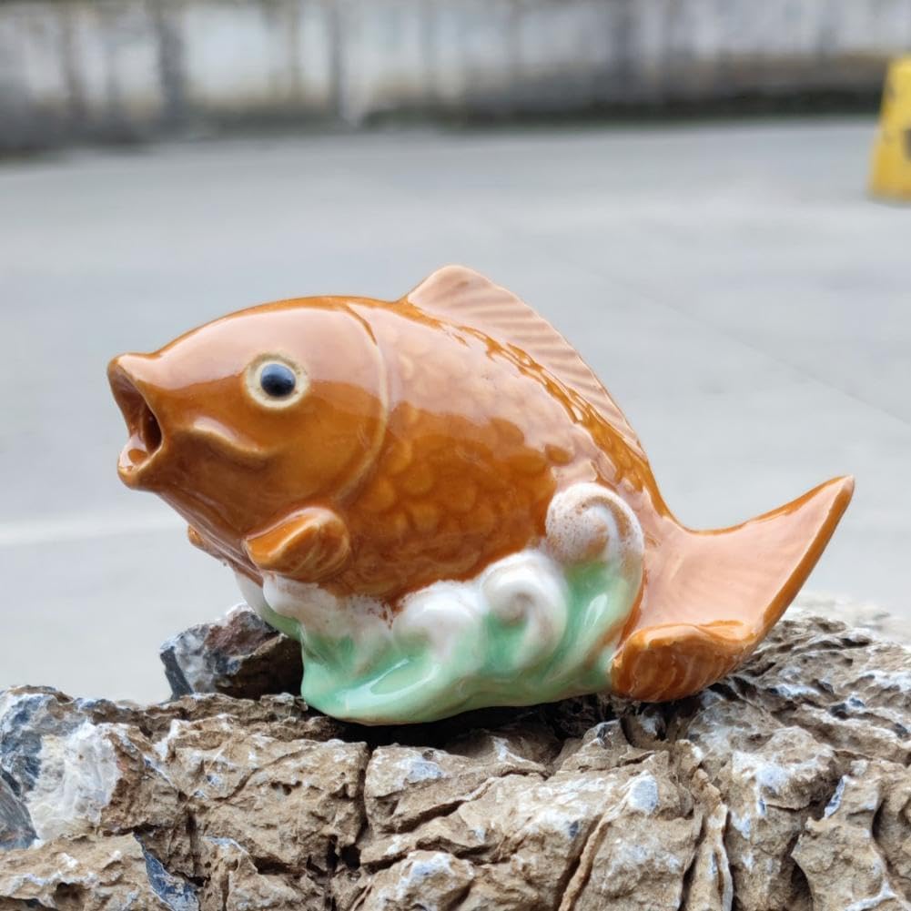 2026Fountain Spitter, Pond Spitter, Ceramic Carp Statue Traditional Style and Home Decor Figurine for Good Fortune Yellow, Fish Figurines2026 (Type-A+B)