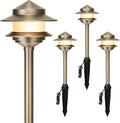 Pagoda Solid Brass Low Voltage Landscape Pathway Lights, 12V LED Heavy Duty Path Lighting Outdoor Wired, Waterproof Antique Bronze Walkway Lights, 4 Pack Without G4 Bulb