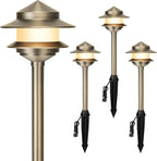 Pagoda Solid Brass Low Voltage Landscape Pathway Lights, 12V LED Heavy Duty Path Lighting Outdoor Wired, Waterproof Antique Bronze Walkway Lights, 4 Pack Without G4 Bulb