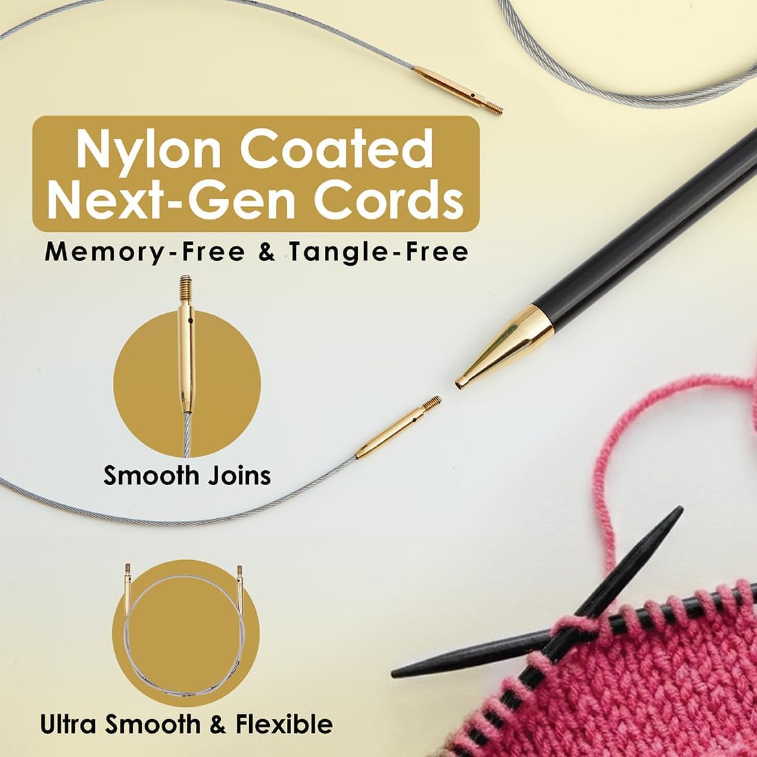 Lantern Moon 360° Swivel Nylon Coated Stainless Steel Cords | 37"/94cm (to Make 47"/120 cm IC Needle)